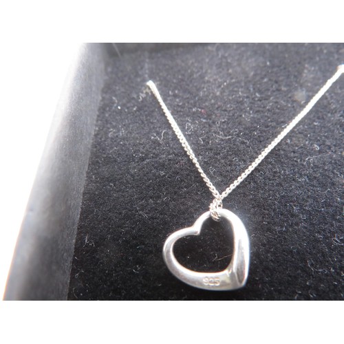 13 - 925 SILVER NECKLACE WITH HEART PENDANT AND SILVER HEART AND CZ RING
