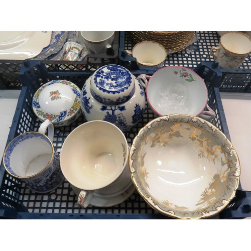 70 - THREE TRAYS OF CERAMICS INCLUDES ROYAL ALBERT CROWN CHINA SET, SPODE AND ADAMS PLATES