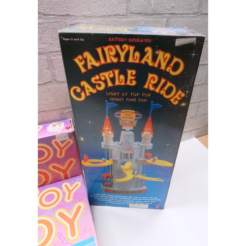 281 - 2 x TOY TIDY, FAIRYLAND CASTLE RIDE, PENGUIN RACE