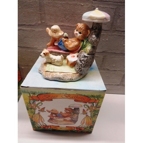 399 - 4 x LEONARDO COLLECTION FIGURES, FREE RIDE CAUGHT  IN THE TREE'S, VICTORIAN WEDDING, BEAR BATHING