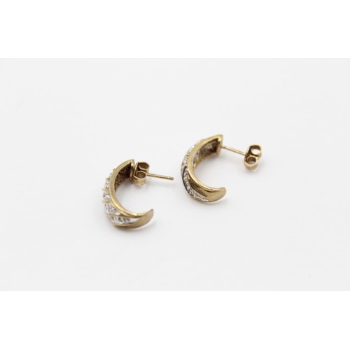 427 - 9ct Gold Diamond Half Hoop Earrings (3.2g)