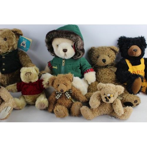 448 - 8 x Assorted TEDDY BEARS Inc. Harrods, Russ, Tags, Etc