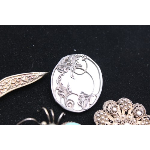 480 - 5 x Vintage .925 Sterling Silver BROOCHES inc. MOP, Art Nouveau Style (50g)