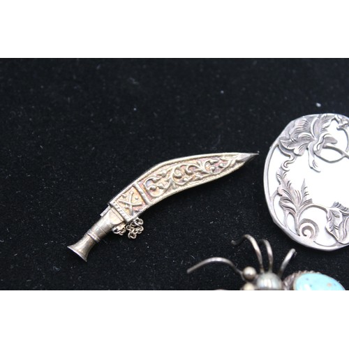 480 - 5 x Vintage .925 Sterling Silver BROOCHES inc. MOP, Art Nouveau Style (50g)