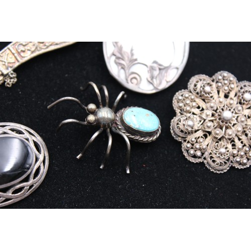 480 - 5 x Vintage .925 Sterling Silver BROOCHES inc. MOP, Art Nouveau Style (50g)