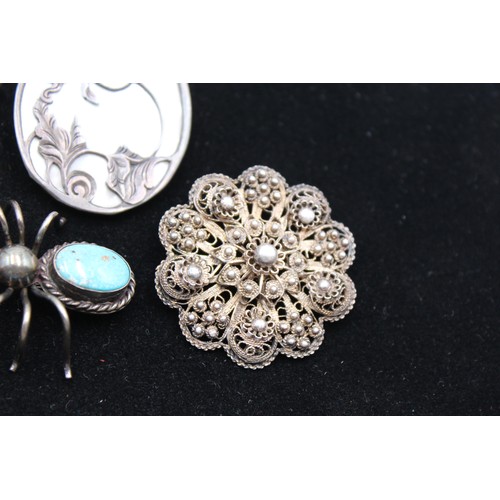 480 - 5 x Vintage .925 Sterling Silver BROOCHES inc. MOP, Art Nouveau Style (50g)