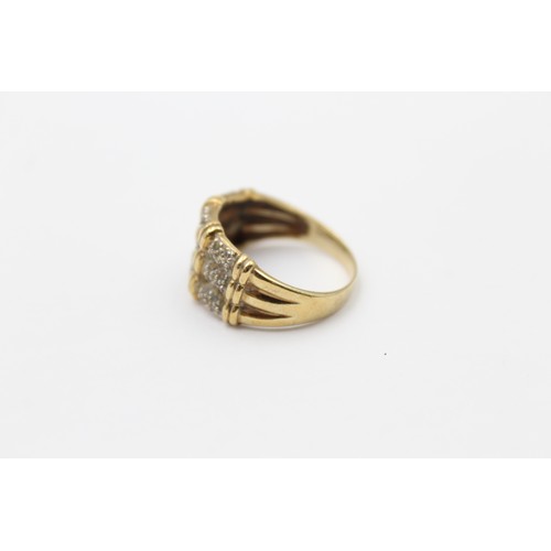 485 - 9ct Gold Vintage Diamond Multi Row Bamboo Ring (3.4g) - SIZE P