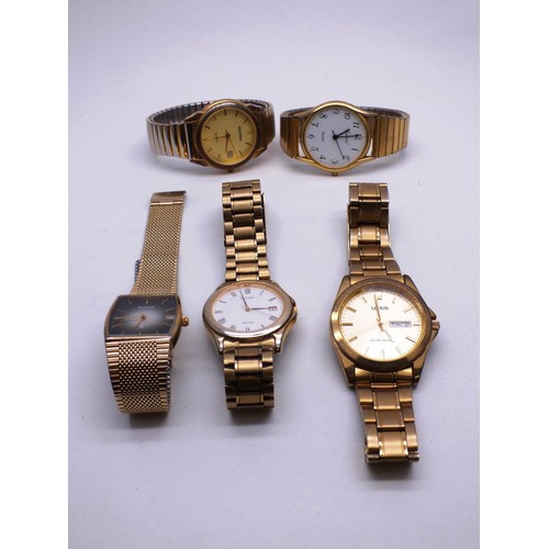 50 - FIVE QUALITY GOLD TONE MENS WRISTWATCHES