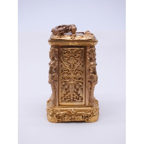 82 - MINIATURE GOLD GILT CARRIAGE CLOCK- WORKING