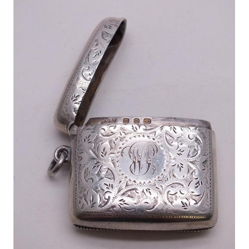 90 - STERLING SILVER CURVED VESTA CASE A & J.Z BIRMINGHAM 1891 41.6g