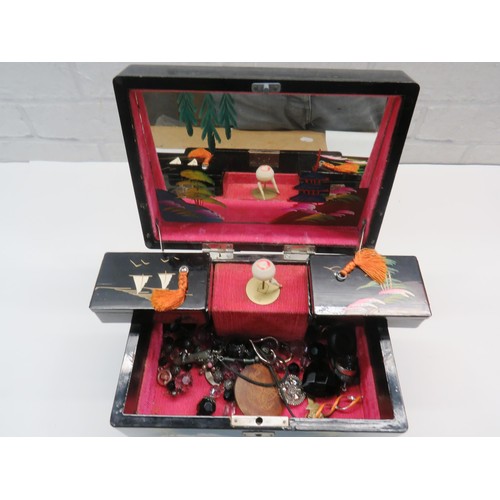 150 - TWO HAND PAINTED MUSICAL JEWELLERY BOXES WITH CONTENTS