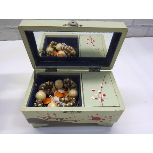 150 - TWO HAND PAINTED MUSICAL JEWELLERY BOXES WITH CONTENTS