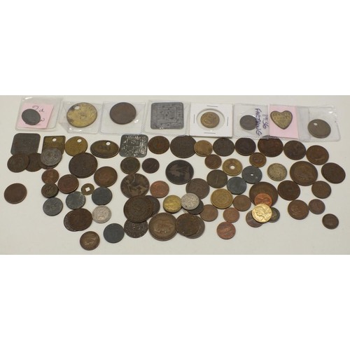 73 - BAG OF OLD COINS, TOKENS, PIT CHECKS ETC