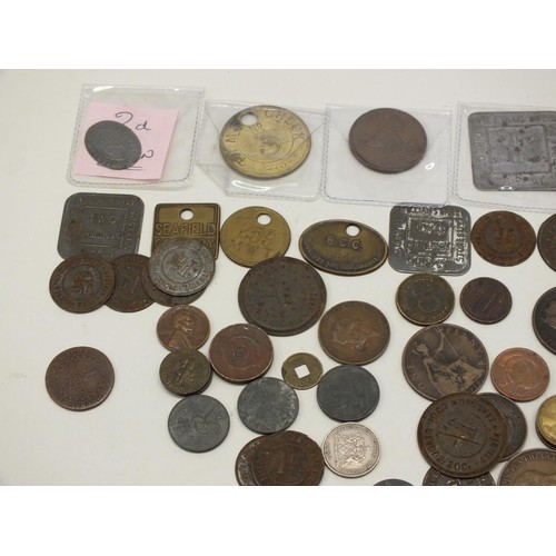 73 - BAG OF OLD COINS, TOKENS, PIT CHECKS ETC