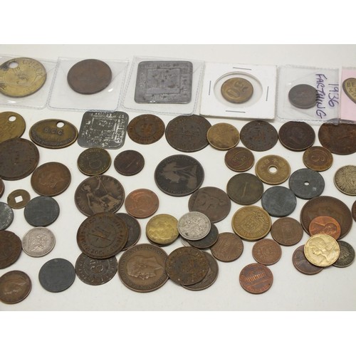 73 - BAG OF OLD COINS, TOKENS, PIT CHECKS ETC