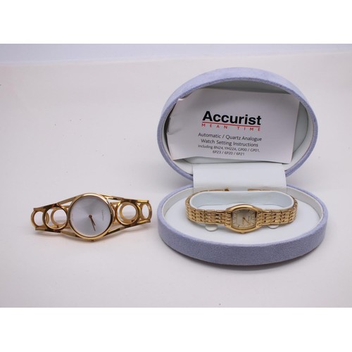 43 - LADIES ACCURIST GOLD TONE WATCH IN ORIGINAL BOX AND PAPERS ALONG WITH A CALVIN KLEIN GOLD TONE LADIE... 