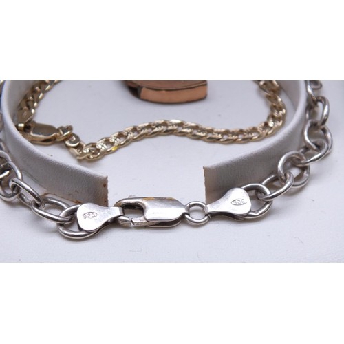 263 - SILVER BRACELET, GILT SILVER BRACELET & GOLDTONE PADLOCK FASTENER