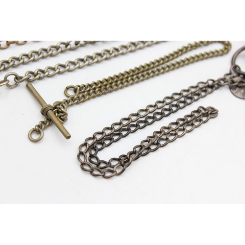 487 - 4 x Antique WATCH CHAINS inc. Rolled Gold, Dog Clips