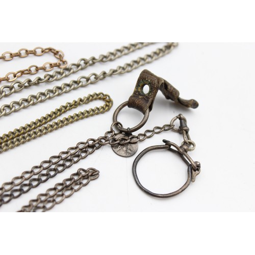 487 - 4 x Antique WATCH CHAINS inc. Rolled Gold, Dog Clips