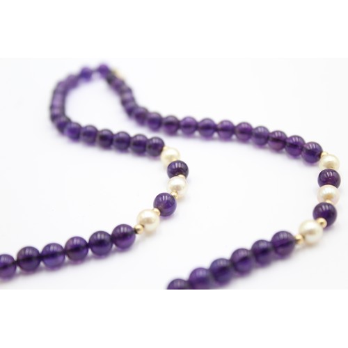 490 - 9ct gold vintage amethyst & pearl necklace (18.5g)