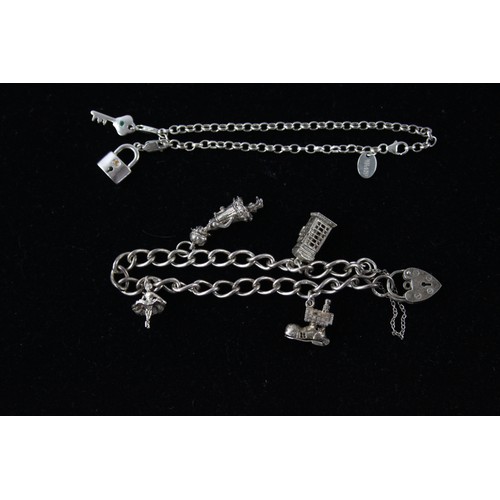 491 - 2 x .925 Sterling Silver CHARM BRACELETS inc. Opening Charms, Shoe, Animal(38g)