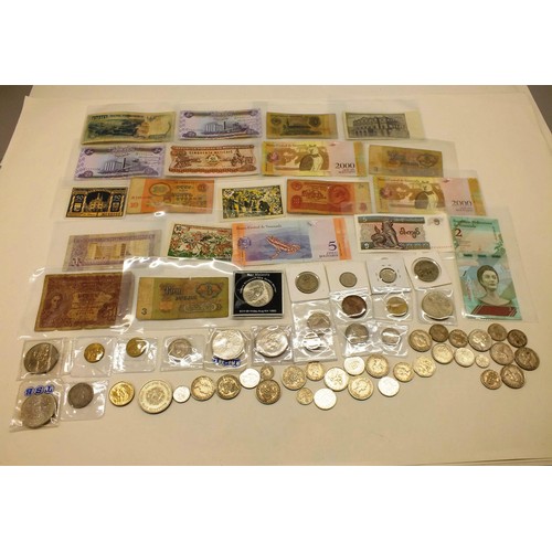 157 - BAG OF BANKNOTES AND COINS