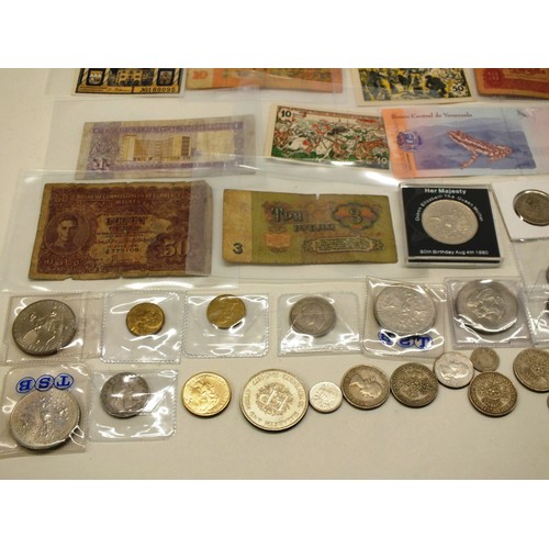 157 - BAG OF BANKNOTES AND COINS