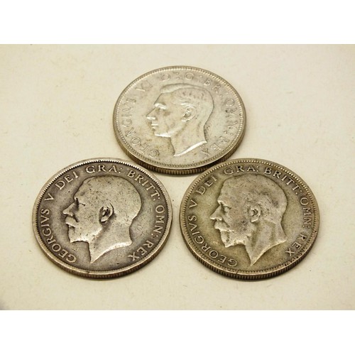 171 - THREE SILVER HALFCROWN COINS 1915, 1928 AND 1946