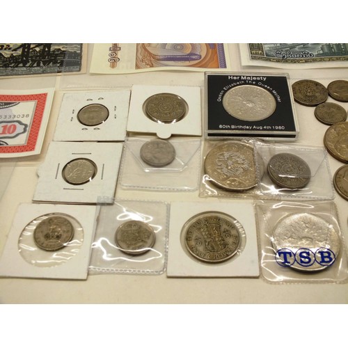 173 - BAG OF BANKNOTES AND COINS
