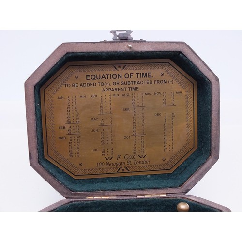 320 - BOXED BRASS SUNDIAL COMPASS - COX OF LONDON