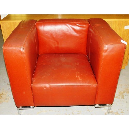 158 - RED LEATHER ITALIAN ARMCHAIR C1960's