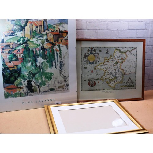151 - PAUL CEZANNE PRINT, PEMBROKESHIRE MAP AND FRAME