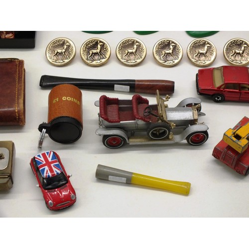 276 - COLLECTABLES INCLUDES HORNER HARMONICA, VINTAGE TONKA FOOTBALL TOYS ETC