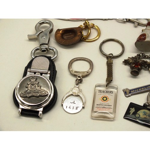 388 - COLLECTION OF KEYRINGS INCLUDES CLOISSONE FISH, COCA COLA, MILITARY FOB WATCH, TEACHERS WHISKY & MIC... 