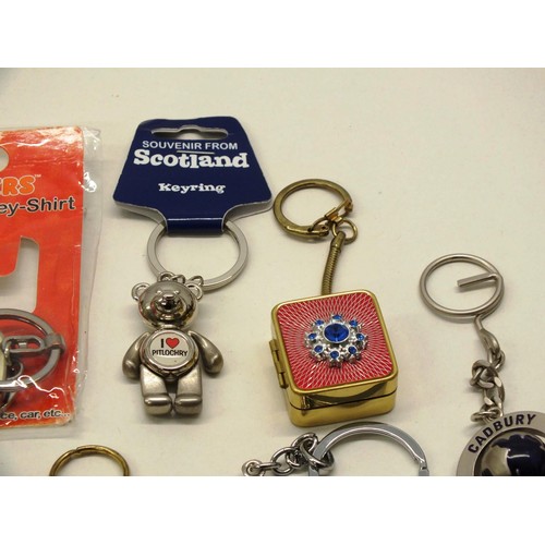 388 - COLLECTION OF KEYRINGS INCLUDES CLOISSONE FISH, COCA COLA, MILITARY FOB WATCH, TEACHERS WHISKY & MIC... 