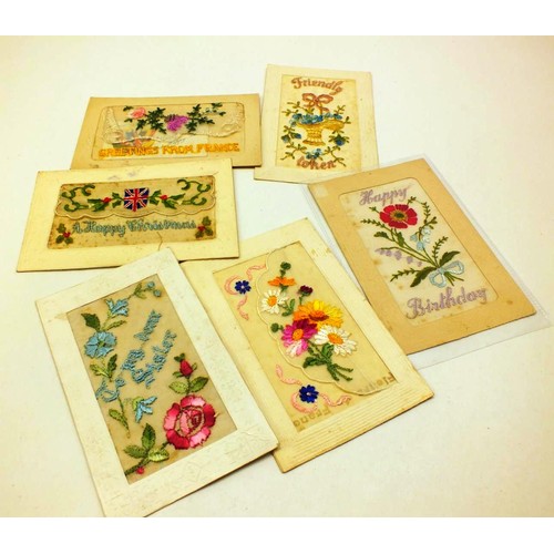 17 - SIX OLD SILK EMBROIDERED POSTCARDS WWI ETC