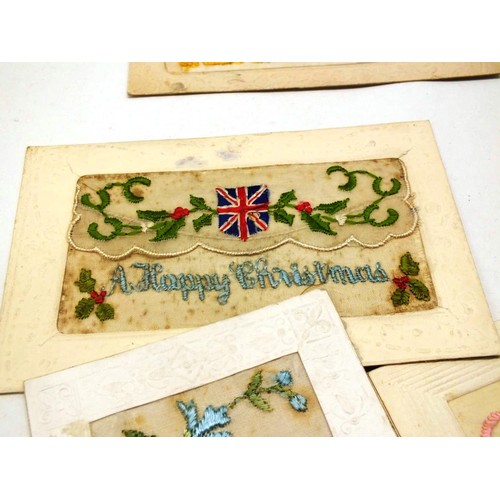 17 - SIX OLD SILK EMBROIDERED POSTCARDS WWI ETC