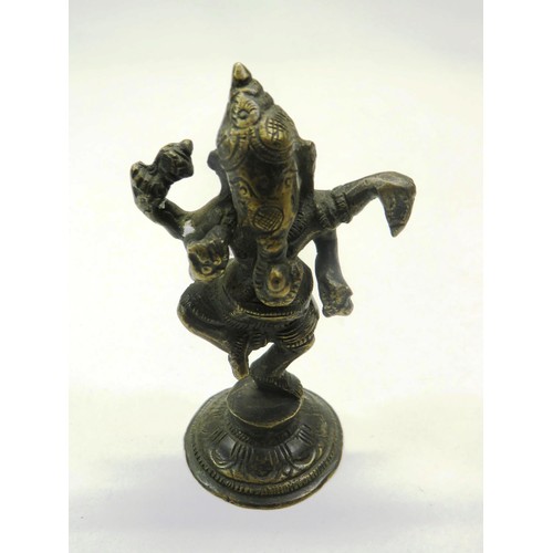 216 - VINTAGE BRASS LORD GANESHA DANCING STATUE H10cm & BRASS OX AND CART