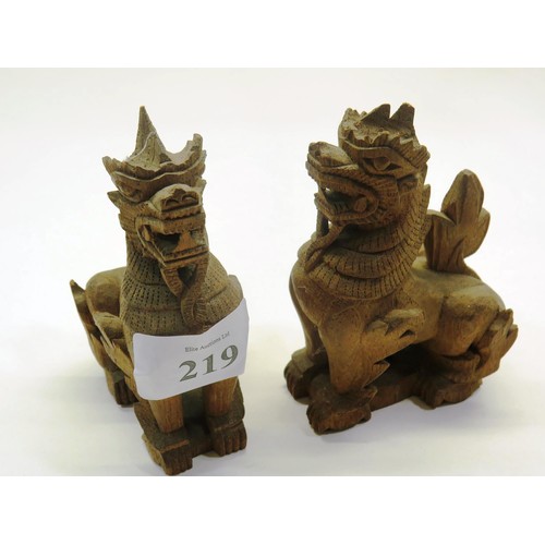 219 - PAIR OF CHINESE CARVED WOODEN FOO DOG/TEMPLE LIONS APPROX HEIGHT 5