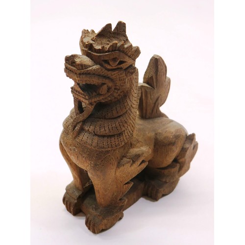 219 - PAIR OF CHINESE CARVED WOODEN FOO DOG/TEMPLE LIONS APPROX HEIGHT 5