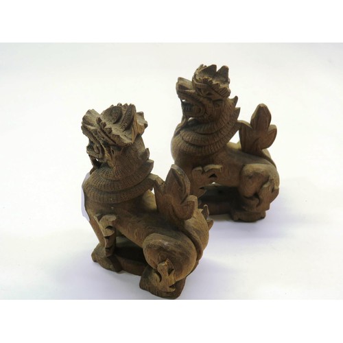 219 - PAIR OF CHINESE CARVED WOODEN FOO DOG/TEMPLE LIONS APPROX HEIGHT 5