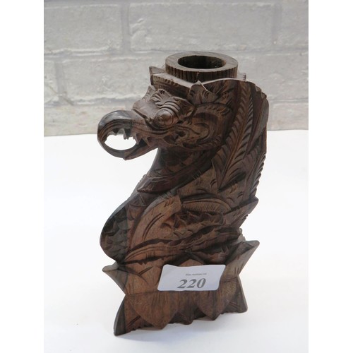 220 - VINTAGE INDONESIAN CARVED WOODEN FOO DOG BONG APPROX HEIGHT 19cm