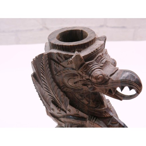 220 - VINTAGE INDONESIAN CARVED WOODEN FOO DOG BONG APPROX HEIGHT 19cm