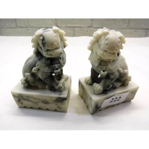 222 - PAIR OF CHINESE CARVED SOAPSTONE FOO DOG BOOKENDS