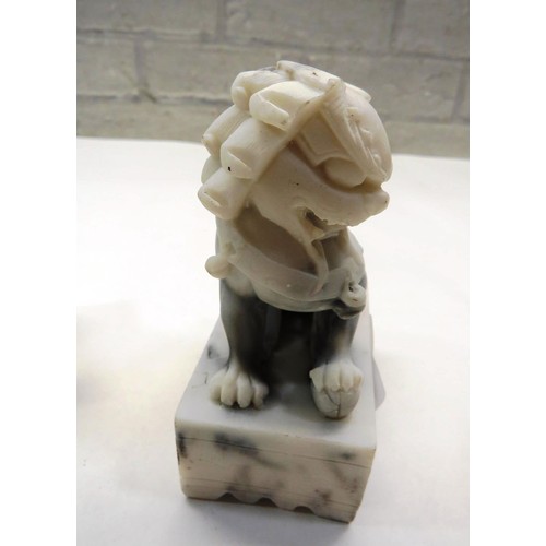 222 - PAIR OF CHINESE CARVED SOAPSTONE FOO DOG BOOKENDS