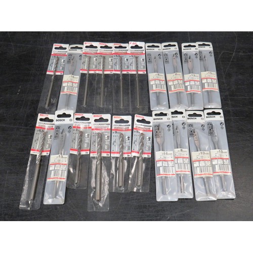 166 - 20 x BOSCH ASSORTED SILVER PERCUSSION & FLAT WOOD BITS