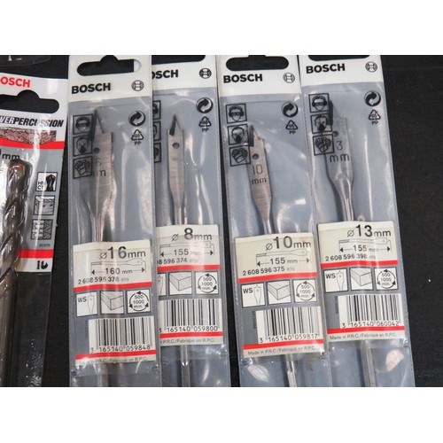 166 - 20 x BOSCH ASSORTED SILVER PERCUSSION & FLAT WOOD BITS