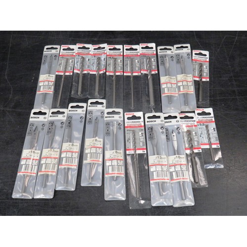 167 - 20 x BOSCH ASSORTED SILVER PERCUSSION & FLAT WOOD BITS