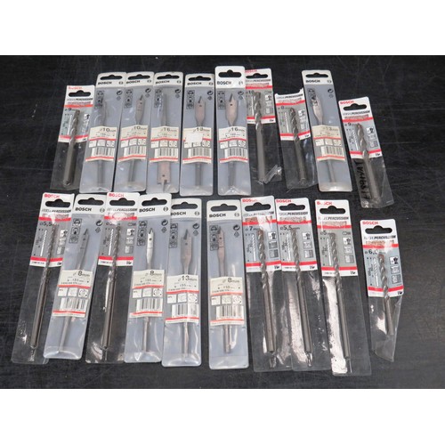 168 - 20 x BOSCH ASSORTED SILVER PERCUSSION & FLAT WOOD BITS