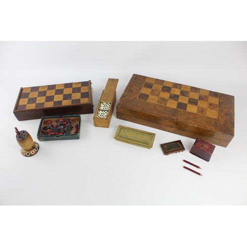 458 - 8 x Antique / Vintage GAMES & Accessories Inc. Chess, Whist Marker, Brass, Etc